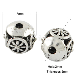 Brass Beads, Lead Free, Round, Antique Silver, 8x8x8mm, Hole: 2mm