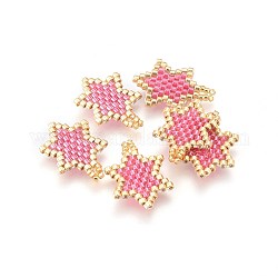 Miyuki & Toho handgemachte japanische Saatperlen Anhänger, Webstuhl Muster, Hexagramm, Perle rosa, 19~20x13.5~14.5x1.7 mm, Bohrung: 2 mm