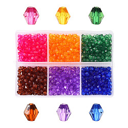 Abalorios de acrílico transparentes, bicono, color mezclado, 4x4mm, agujero: 1.5 mm, 990 unidades / caja