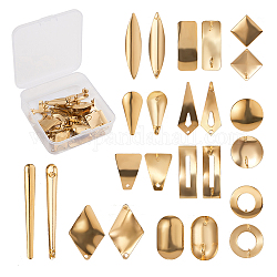 SUNNYCLUE 1 Box 24pcs Stainless Steel Stud Mixed Shapes Earring Findings Stud Earring Kit with Small Loop Hole Earring Back for Dangle Earring Jewelry Making,Golden