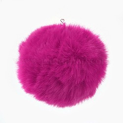 Handgemachte künstliche Kaninchenfell Pom Pom Ball bedeckt Anhänger, Fuzzy Bunny Haarballen, mit elastischer Faser, Medium violett rot, 55~74 mm, Bohrung: 5 mm