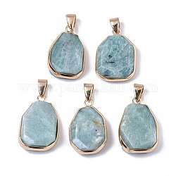 Natural Amazonite Pendants, with Golden Tone Brass Edge and Iron Snap on Bails, Faceted, Nuggets, Lead Free & Cadmium Free, 20~28x12~16x7~8mm, Hole: 4x6mm