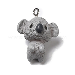 Pendenti animali in resina opaca, ciondoli koala con passanti in ferro placcato platino, grigio, 25.5x20x14mm, Foro: 2 mm