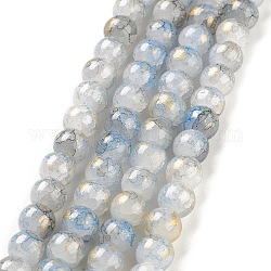Hilos de abalorios de vidrio craquelado pintado, con polvo de oro, redondo, acero azul, 6mm, agujero: 1.2 mm, aproximamente 147 pcs / cadena, 31.10 pulgada (79 cm)