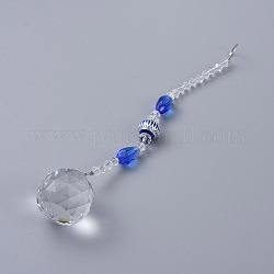 Lustre boule de cristal facetté prismes de capteurs de soleil, avec des perles d'alliage, bleu, 190mm