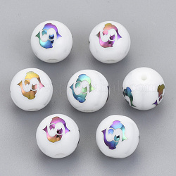 Perles en verre electroplate, rond avec motif de constellations, multi-couleur plaquée, Poissons, 10mm, Trou: 1.2mm