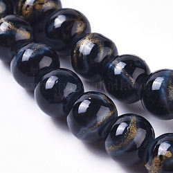Chapelets de perles vernissées de sable d'or manuels, ronde, bleu minuit, 8.5~9x7.5mm, Trou: 0.8mm, Environ 50 pcs/chapelet, 13.78 pouce (35 cm)
