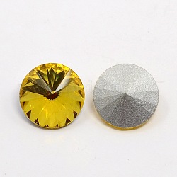 Diamante de imitación de cristal en punta, rhinestone del rivoli, espalda plateada, cono facetado, citrino, 14x7mm