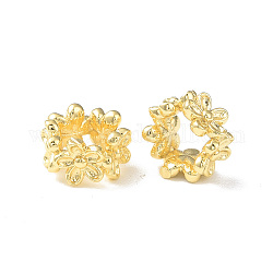 Brass European Beads, Large Hole Beads, Flower, Real 18K Gold Plated, 9x9.5x5mm, Hole: 4x5mm
