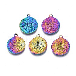 Rack Plating Rainbow Color Alloy Pendants, Cadmium Free & Nickel Free & Lead Free, Flat Round with Sun, 18x15x1.5mm, Hole: 1.5mm