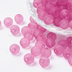 Perles en acrylique transparente, ronde, mat, perle rose, 14mm, Trou: 2mm, environ 300 pcs/500 g