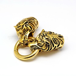 Estilo tibetano aleación animal tigre cabeza primavera puerta anillos, O anillos con dos extremos de cordón para hacer pulseras., oro antiguo, 67x24.5mm, agujero: 10 mm