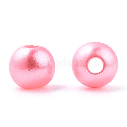 Perles d'imitation en plastique ABS peintes à la bombe, ronde, rose, 8x9.5mm, Trou: 1.8mm, environ 2080 pcs / 500 g