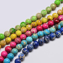 Natural Imperial Jasper Beads Strands, Round, Dyed, Mixed Color, 6mm, Hole: 1mm, about 62pcs/strand, 15 inch