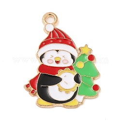 Navidad aleación tema colgantes de esmalte, la luz de oro, pingüino, 25x19x1mm, agujero: 1.8 mm