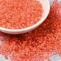 12/0 transparentes perles de rocaille en verre, intérieur couleurs, trou rond, ronde, rouge-orange, 1.5~2mm, Trou: 1mm, environ 450 g /sachet 