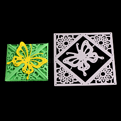 Quadrat mit Schmetterlingsrahmen Kohlenstoffstahl Stanzformen Schablonen, für DIY Scrapbooking / Fotoalbum, Dekorative Prägepapierkarte aus Papier, Platin matt, 10.4x10.4x0.08 cm