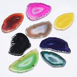 Pendentifs d'agate naturelle, teinte, pépites, couleur mixte, 60~85x35~55x5mm, Trou: 2mm