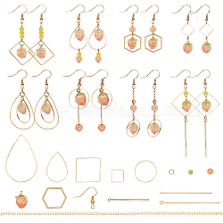 SUNNYCLUE DIY Flower Earring Making Kits, Including Handmade Natural Real Flower Dried Pendants, Natural Malaysia Jade & Glass Beads, Brass Earring Hooks & Cable Chains & Linking Rings, Golden, 18x20x1mm, 2pcs/box