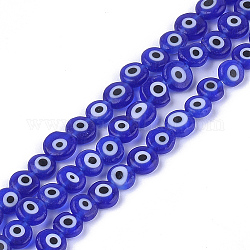 Ручной сглаза бусины бисер нитей, плоско-круглые, синие, 6x2.5 мм, отверстие : 1 мм, около 64~65 шт / нитка, 14.1 дюйм ~ 14.5 дюйма