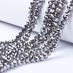 Chapelets de perles en verre transparent électrolytique, plein plaqué, facette, rondelle, Plaqué Argent, 3x2mm, Trou: 0.8mm, Environ 150~155 pcs/chapelet, 15.7~16.1 pouce (40~41 cm)