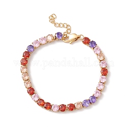 Bracelet de tennis classique en zircone cubique, placage sous vide 304 bijoux en acier inoxydable pour femmes, or, colorées, 7-1/8 pouce (18 cm)