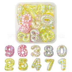 20pcs perles acryliques transparentes de placage uv, iridescent, avec l'émail, nombre, couleur mixte, 24~25x17~22x9~10mm, Trou: 2.5mm