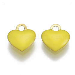 Charms in ottone, con smalto, paillettes smaltate, grezzo (non placcato), cuore, giallo, 10x9x2mm, Foro: 1 mm