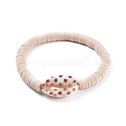 Bracelets élastiques, avec de la peinture en aérosol de cauris et des perles de heishi en pâte polymère faites main, bisque, 2 pouce (5.2 cm)