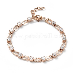 Pulsera de tenis con circonitas cúbicas de cristal, chapado en iones (ip) 304 pulsera de cadenas de eslabones de labios de acero inoxidable para mujer, oro rosa, 7-1/4 pulgada (18.5 cm)