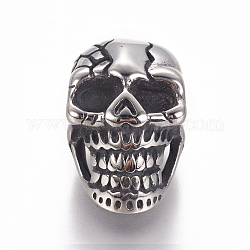 304 Stainless Steel Beads, Skull, Antique Silver, 19.5x12x12mm, Hole: 6mm