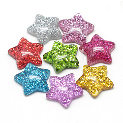 Resin Cabochons, with Glitter Powder, Star, Mixed Color, 16x16.5~17x5~6mm