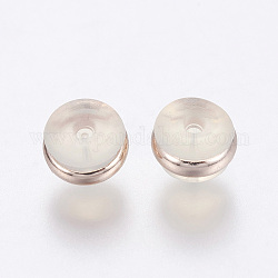 Silicone Ear Nuts, Earring Backs, with Brass Findings, Rose Gold, 7x5mm, Hole: 0.7mm