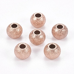 Ion Plating(IP) 304 Stainless Steel Textured Beads, Round, Rose Gold, 8x6~6.5mm, Hole: 2.5mm