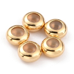 Perline in ottone, con gomma all'interno, perle scorrevoli, branelli del tappo, placcato di lunga durata, rondelle, vero placcato oro 24k, 5x2.5mm, foro di gomma: 1.2 mm