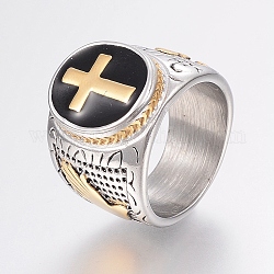304 палец кольца из нержавеющей стали, с эмалью, широкая полоса кольца, крестик, разноцветные, 17~22 мм