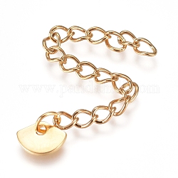304 Stainless Steel Chain Extender, Curb Chain, with Charms, Fan, Golden, 57mm, Link: 4x3x0.5mm, Charm: 5.2x7.5x1mm.