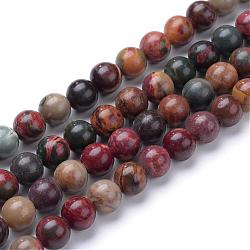 Pierre naturelle picasso / perles de jaspe picasso, ronde, 8~9mm, Trou: 1mm, Environ 46 pcs/chapelet, 14.9~15.3 pouce