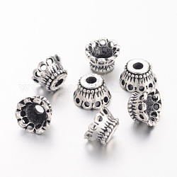 Tibetan Style Alloy Bead Caps, Flower, Antique Silver Color, about 6.4mm long, 10.1mm wide, 10.1mm thick, hole: 3mm