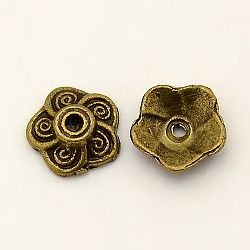 Tibetischen Stil Legierung Perlenkappen, Bleifrei und cadmium frei, Antik Bronze, 9x9x2.5 mm, Bohrung: 1 mm