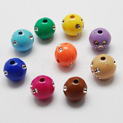Perles acryliques plaquées, métal enlacée, ronde, couleur mixte, 11~12mm, Trou: 2mm, environ 1000 pcs/500 g