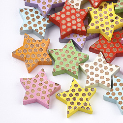 Cabujones de madera natural pintados, estrella con punto, color mezclado, 19.5x20.5x5mm
