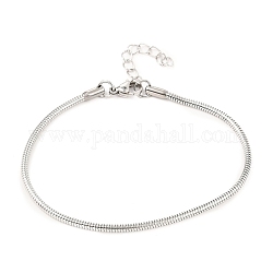 Unisex 304 Stainless Steel Round Snake Chain Bracelets, with Lobster Claw Clasps, Stainless Steel Color, 3mm, 7-5/8 inch(19.5cm)