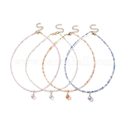 Glastropfen-Anhänger-Halskette mit Saatperlenketten für Frauen, Mischfarbe, 14.49 Zoll (36.8 cm)