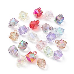 Transparent Acrylic Pendants, Iridescent, AB Color Plated, Cube, Mixed Color, 21x16x16mm, Hole: 3mm