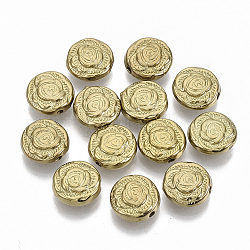 CCB Plastic Beads, Flat Round with Flower, Golden, 11x4.5mm, Hole: 1.2mm