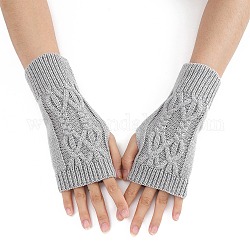 アクリル繊維糸編み指なし手袋  親指穴付き冬用防寒手袋  濃いグレー  200x70mm