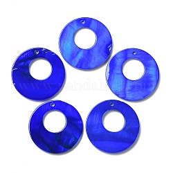 Pendentifs en coquille d'eau douce naturelle peints à la bombe, breloques rondes plates, bleu moyen, 28x2.5mm, Trou: 1.2mm