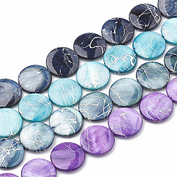 Freshwater Shell Beads Strands, Dyed with Drawbench, Flat Round, Mixed Color, 20x3~3.5mm, Hole: 0.8mm, about 19~20pcs/strand, 15.7 inch