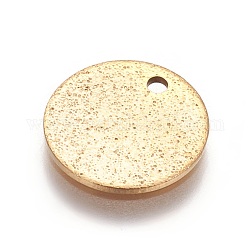 Ionenbeschichtung (IP) 304 strukturierte Edelstahlanhänger, Flachrund, golden, 12x1 mm, Bohrung: 1.4 mm